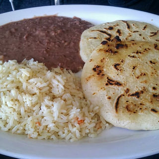 Two Pupusas con Arroz y Frijoles